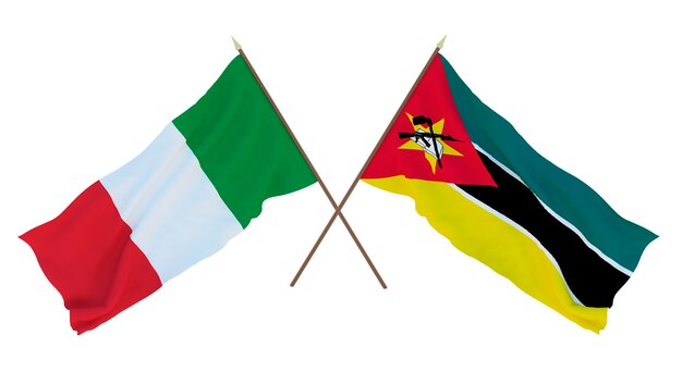 Background for designers illustrators National Independence Day Flags Italy and Mozambique