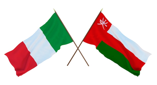 Background for designers illustrators National Independence Day Flags Italy and Oman