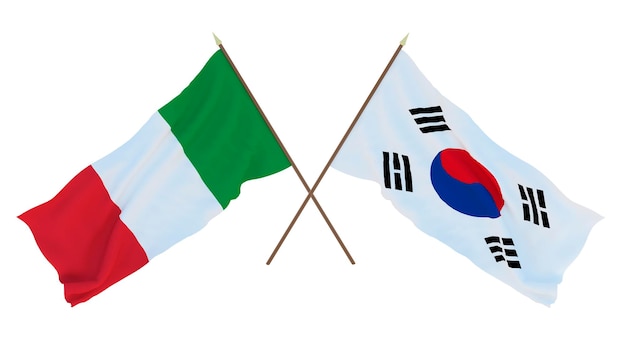 Background for designers illustrators National Independence Day Flags Italy and South Korea