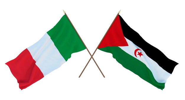 Background for designers illustrators National Independence Day Flags Italy and Western Sahara