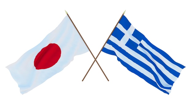 Background for designers illustrators National Independence Day Flags Japan and Greece