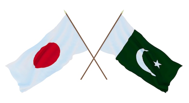 Background for designers illustrators National Independence Day Flags Japan and Pakistan