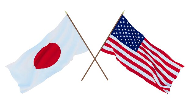 デザイナーイラストレーターの背景NationalIndependenceDay Flags Japan and United States of America USA