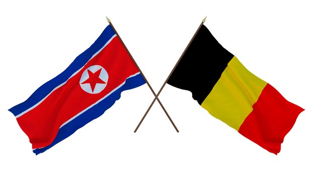 Background for designers illustrators National Independence Day Flags North Korea and Belgium