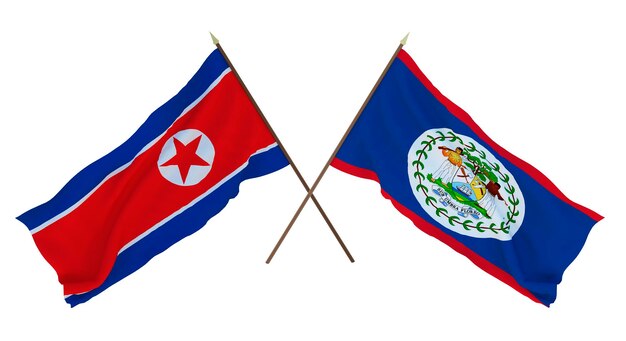 Background for designers illustrators National Independence Day Flags North Korea and Belize