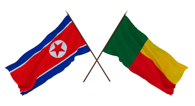 Background for designers illustrators National Independence Day Flags North Korea and Benin