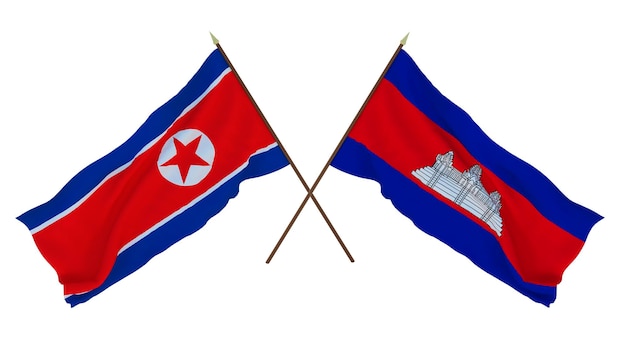 Background for designers illustrators National Independence Day Flags North Korea and Cambodia