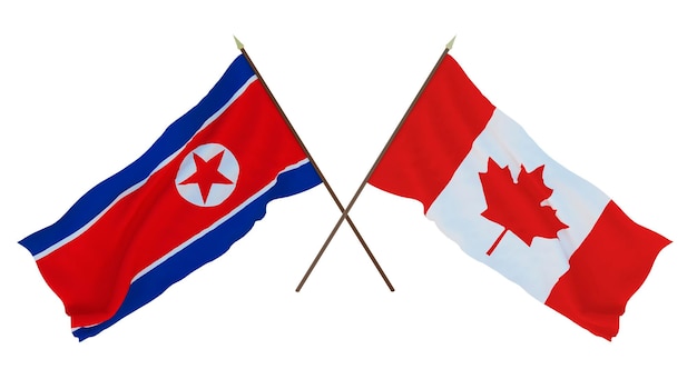 Background for designers illustrators National Independence Day Flags North Korea and Canada