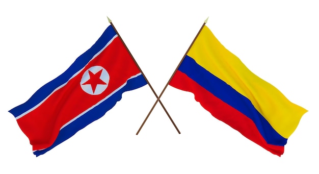 Background for designers illustrators National Independence Day Flags North Korea and Colombia