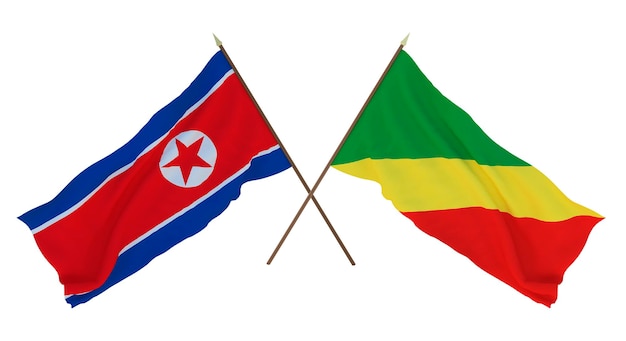 Background for designers illustrators National Independence Day Flags North Korea and Congo Brazzaville