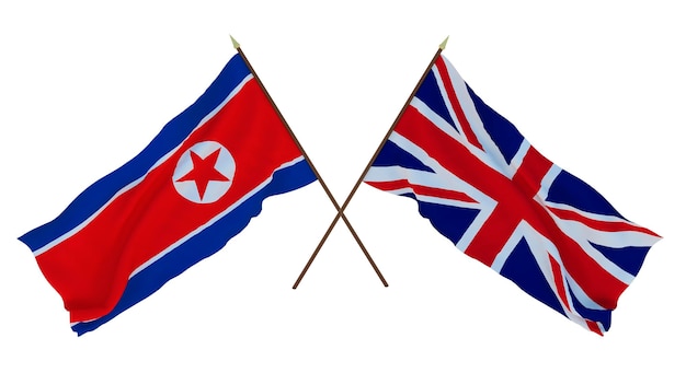 Background for designers illustrators National Independence Day Flags North Korea and Great Britain