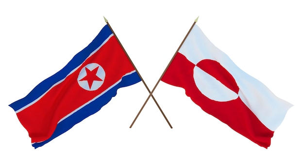 Background for designers illustrators National Independence Day Flags North Korea and Greenland