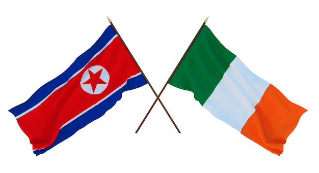 Background for designers illustrators National Independence Day Flags North Korea and Ireland