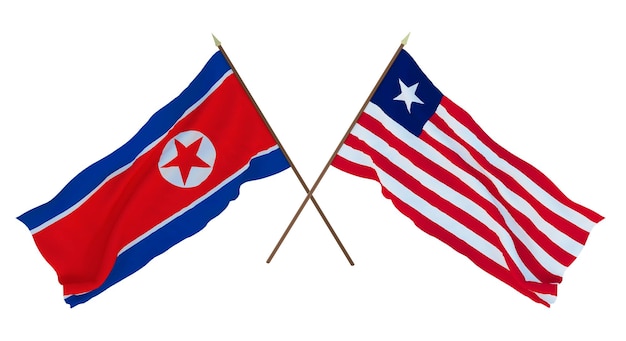 Background for designers illustrators National Independence Day Flags North Korea and Liberia