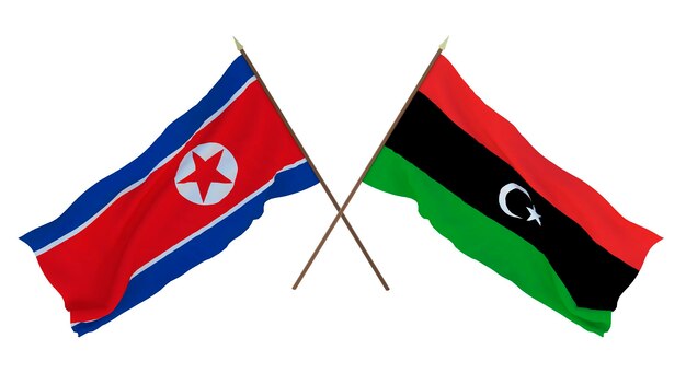 Background for designers illustrators National Independence Day Flags North Korea and Libya
