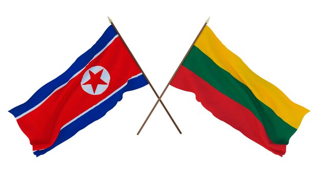 Background for designers illustrators National Independence Day Flags North Korea and Lithuania