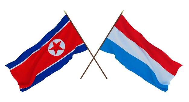 Background for designers illustrators National Independence Day Flags North Korea and Luxembourg