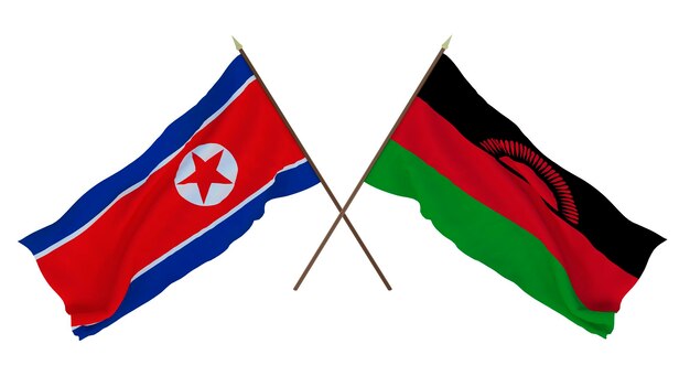 Background for designers illustrators National Independence Day Flags North Korea and Malawi