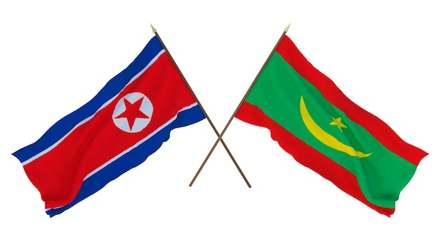 Background for designers illustrators National Independence Day Flags North Korea and Mauritania