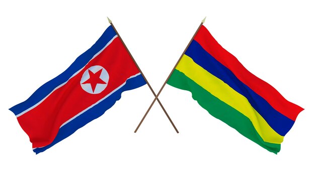 Background for designers illustrators National Independence Day Flags North Korea and Mauritius