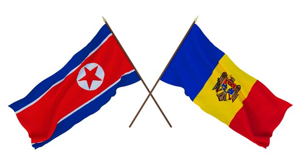 Background for designers illustrators National Independence Day Flags North Korea and Moldova