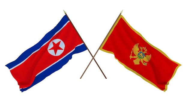 Background for designers illustrators National Independence Day Flags North Korea and Montenegro