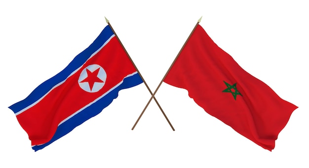 Background for designers illustrators National Independence Day Flags North Korea and Morocco