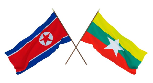 Background for designers illustrators National Independence Day Flags North Korea and Myanmar