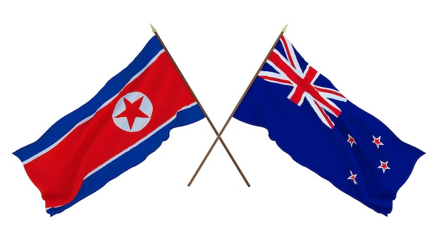 Background for designers illustrators National Independence Day Flags North Korea and New Zealand