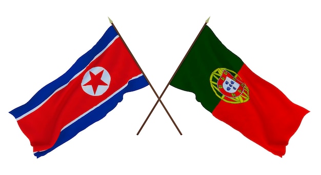 Background for designers illustrators National Independence Day Flags North Korea and Portugal