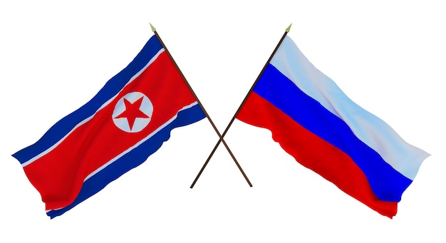 Background for designers illustrators National Independence Day Flags North Korea and Russia