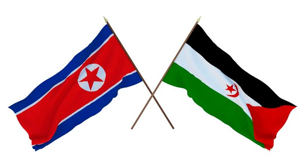 Background for designers illustrators National Independence Day Flags North Korea and Sahrawi Arab Democratic Republic