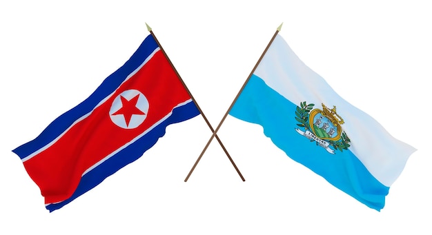 Background for designers illustrators National Independence Day Flags North Korea and San Marino