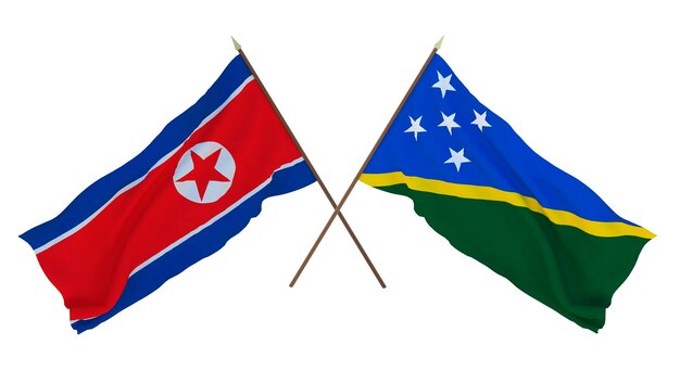 Background for designers illustrators National Independence Day Flags North Korea and Solomon islands