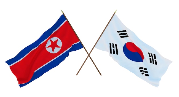 Background for designers illustrators National Independence Day Flags North Korea and South Korea