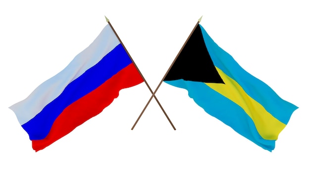 Background for designers illustrators National Independence Day Flags Russia and Bahamas