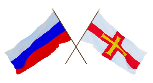 Background for designers illustrators National Independence Day Flags of Russia and Bailiwick of Guernsey