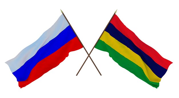 Background for designers illustrators National Independence Day Flags of Russia and Mauritius