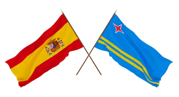 Background for designers illustrators National Independence Day Flags Spain and Aruba