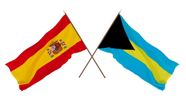 Background for designers illustrators National Independence Day Flags Spain and Bahamas