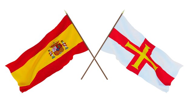 Background for designers illustrators National Independence Day Flags Spain and Bailiwick of Guernsey