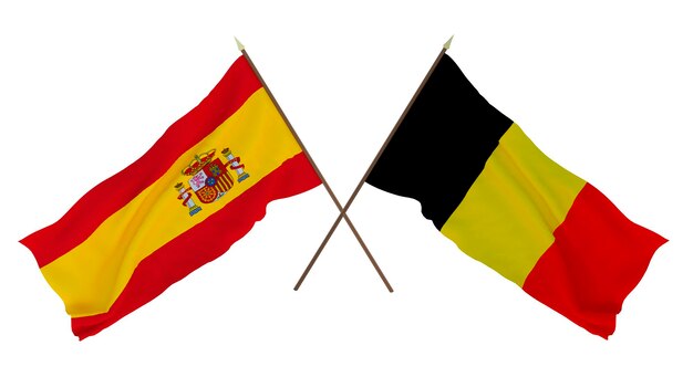 Background for designers illustrators National Independence Day Flags Spain and Belgium