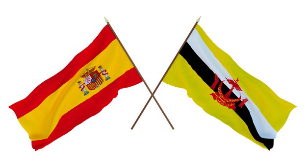 Background for designers illustrators National Independence Day Flags Spain and Brunei