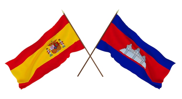 Background for designers illustrators National Independence Day Flags Spain and Cambodia