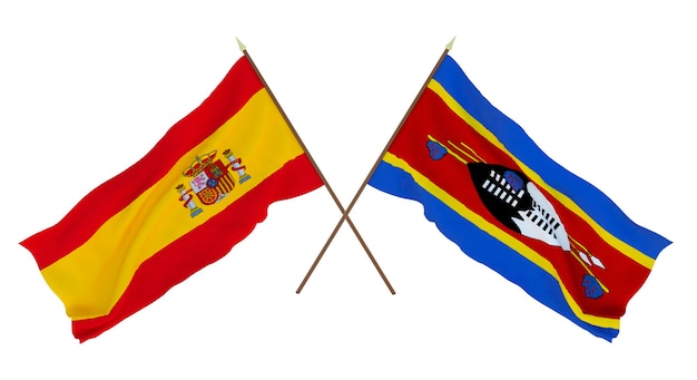 Background for designers illustrators National Independence Day Flags Spain and Eswatini