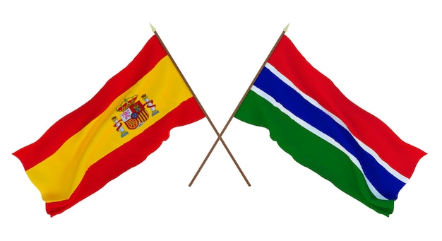 Background for designers illustrators National Independence Day Flags Spain and Gambia