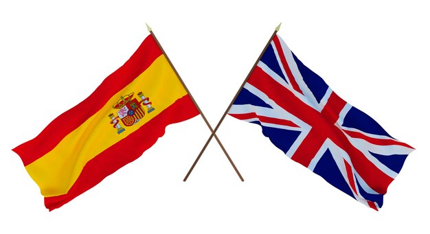 Background for designers illustrators National Independence Day Flags Spain and Great Britain