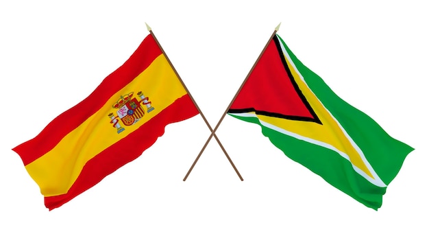 Background for designers illustrators National Independence Day Flags Spain and Guyana