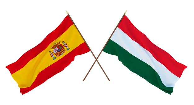 Background for designers illustrators National Independence Day Flags Spain and Hungary