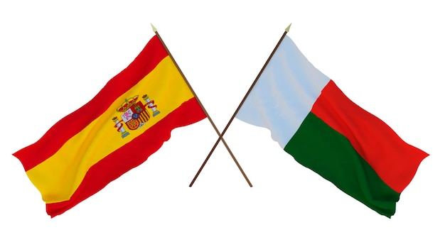 Background for designers illustrators National Independence Day Flags Spain and Madagascar